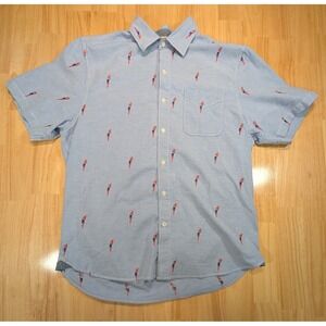Tommy Bahama Mens Blue Parrot Print Short Sleeve Button Down Shirt Large T321647
